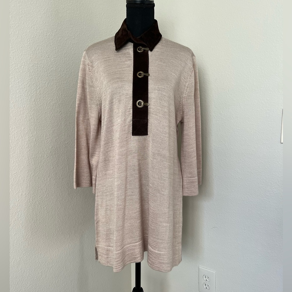 Soft Surroundings Tunic Knit Sweater Faux Leather Collar
